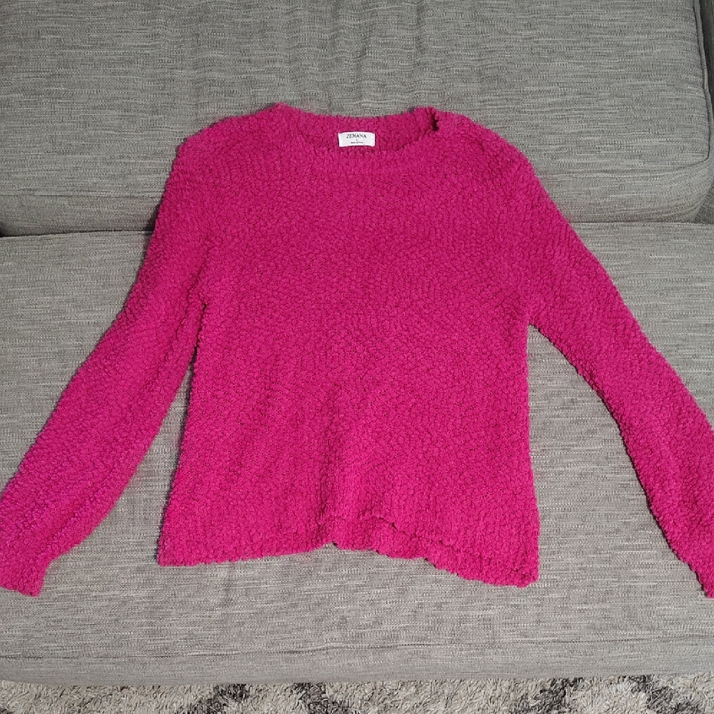 Zenana Outfitters Pink Crew Neck Sweater Soft Knit
